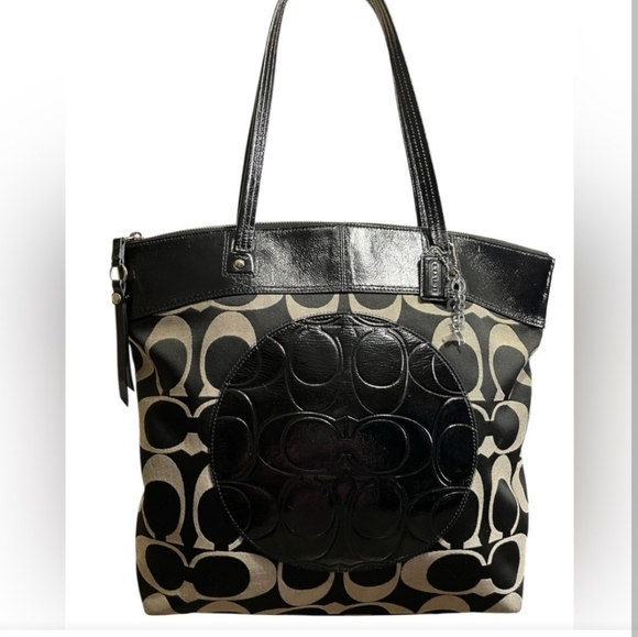 2 Coach Black and Cream Designer Tote Bag - Picture 2 of 13